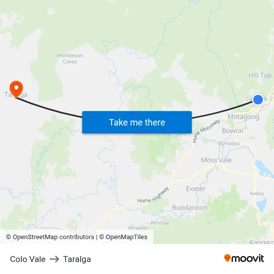 Colo Vale to Taralga map