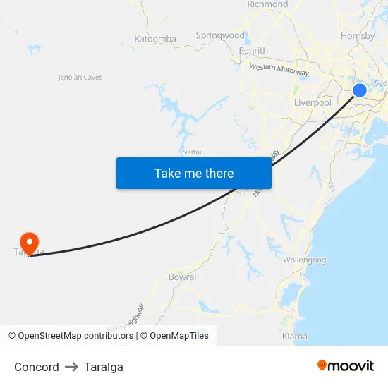 Concord to Taralga map