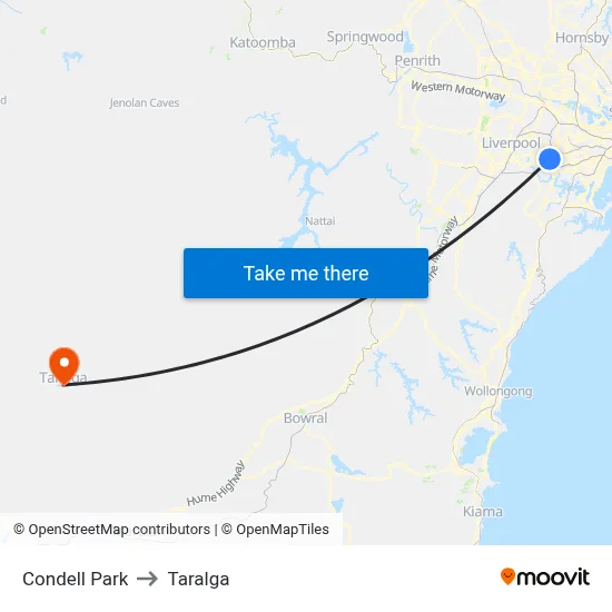 Condell Park to Taralga map