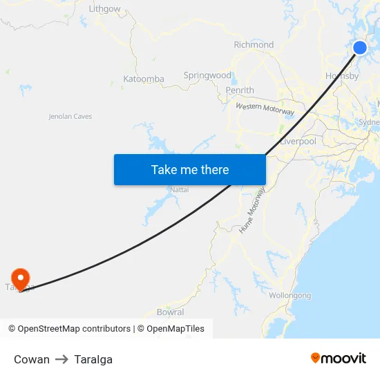Cowan to Taralga map
