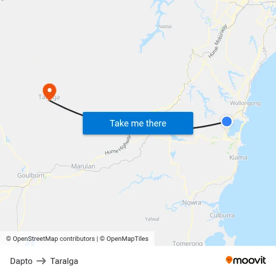 Dapto to Taralga map