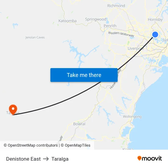 Denistone East to Taralga map