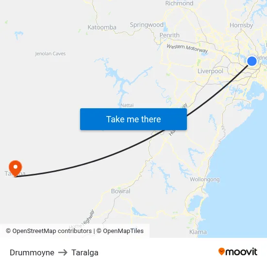 Drummoyne to Taralga map