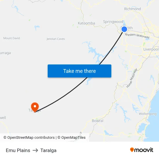 Emu Plains to Taralga map