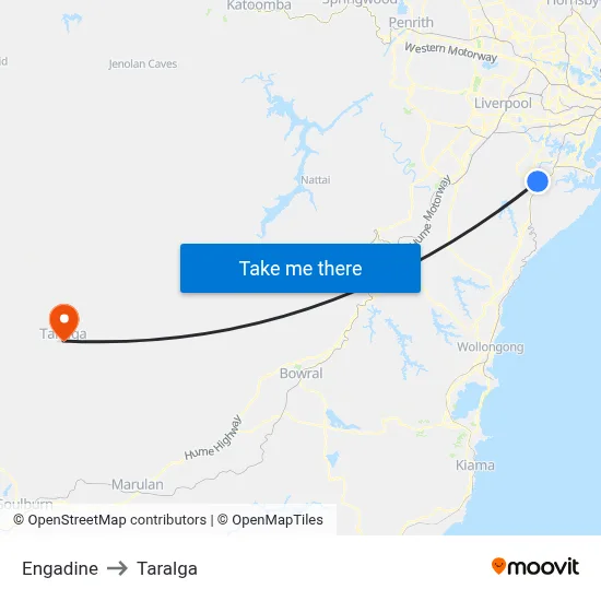 Engadine to Taralga map