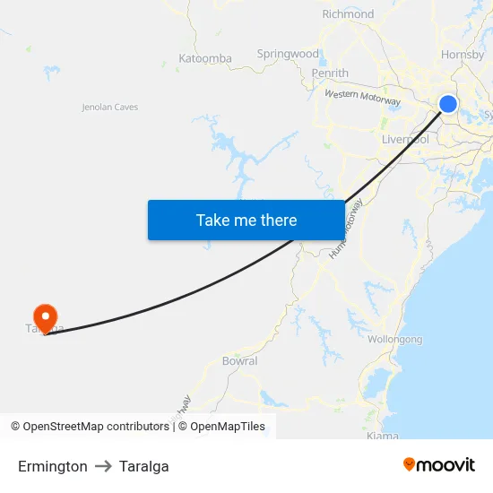 Ermington to Taralga map