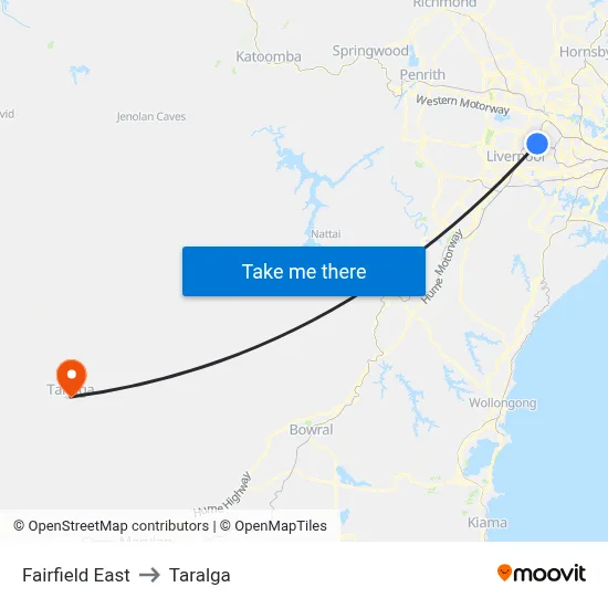 Fairfield East to Taralga map