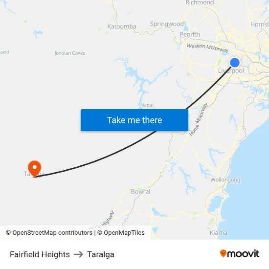 Fairfield Heights to Taralga map