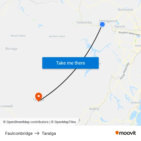 Faulconbridge to Taralga map
