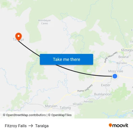 Fitzroy Falls to Taralga map