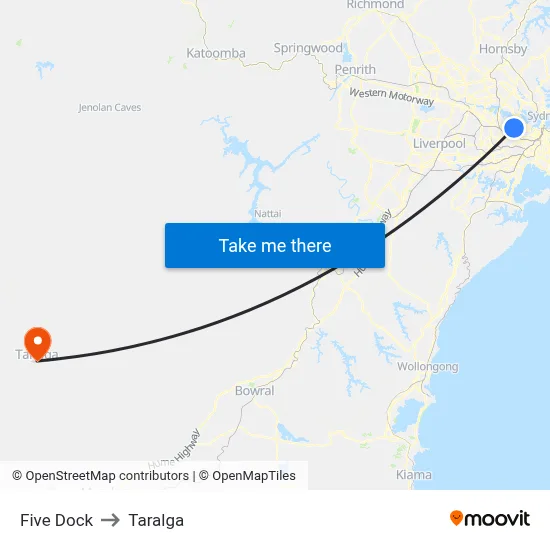 Five Dock to Taralga map