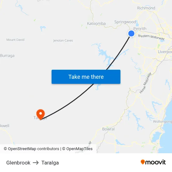Glenbrook to Taralga map
