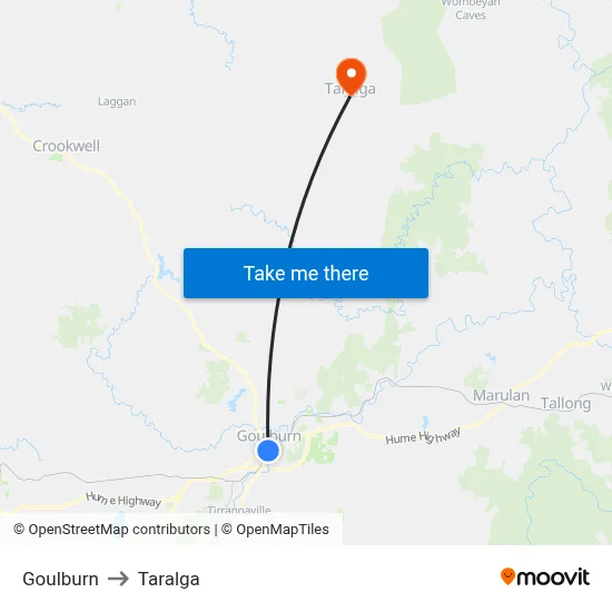 Goulburn to Taralga map