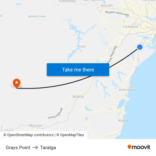 Grays Point to Taralga map