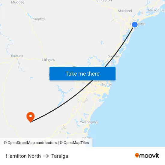 Hamilton North to Taralga map