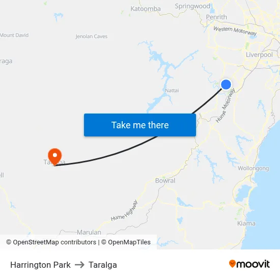 Harrington Park to Taralga map