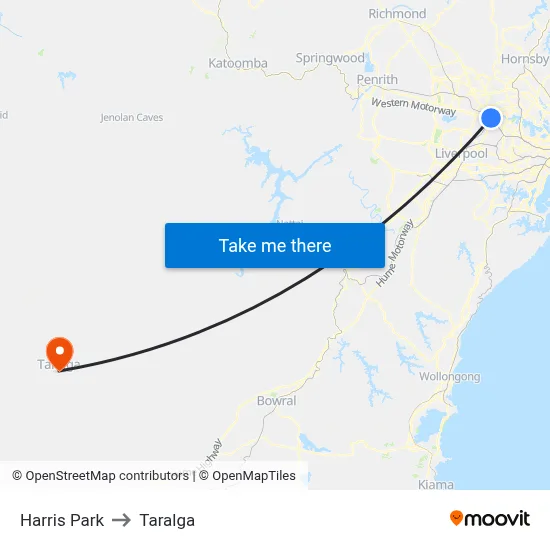 Harris Park to Taralga map