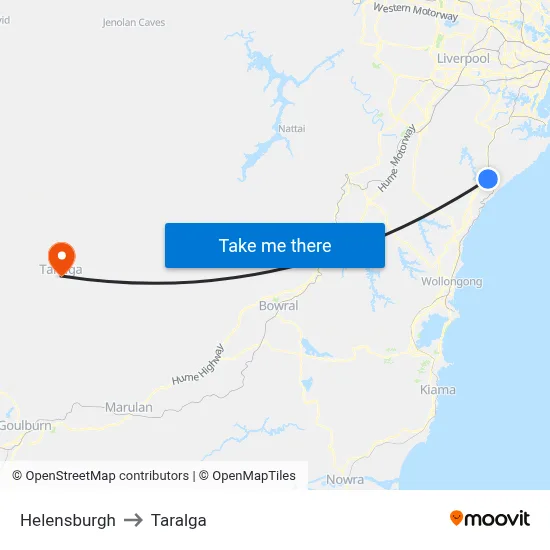 Helensburgh to Taralga map