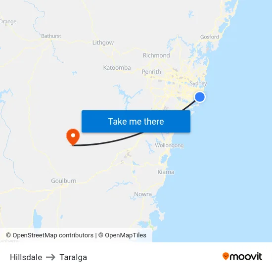 Hillsdale to Taralga map