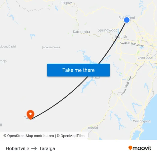 Hobartville to Taralga map
