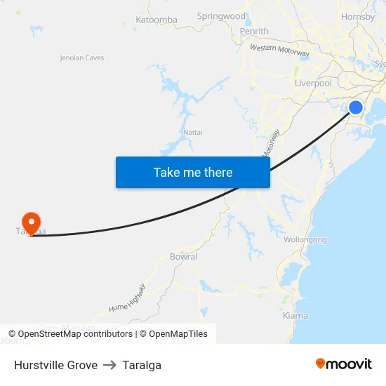 Hurstville Grove to Taralga map