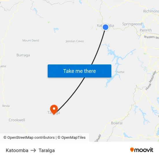 Katoomba to Taralga map