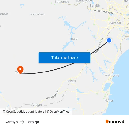 Kentlyn to Taralga map
