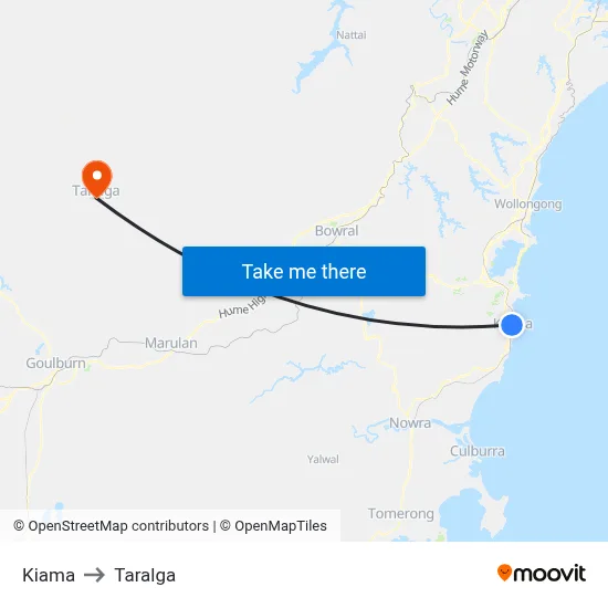 Kiama to Taralga map