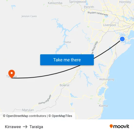 Kirrawee to Taralga map