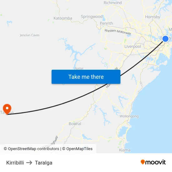 Kirribilli to Taralga map