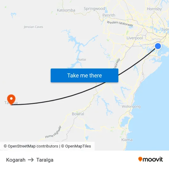 Kogarah to Taralga map