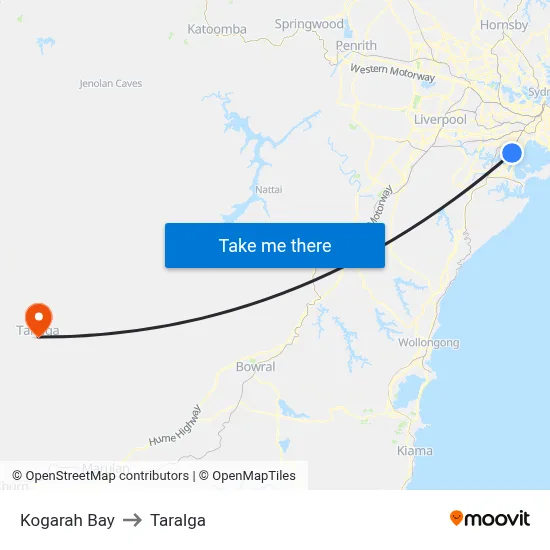 Kogarah Bay to Taralga map