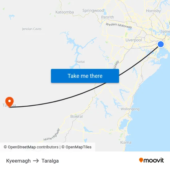 Kyeemagh to Taralga map