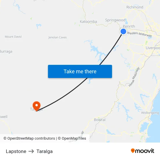 Lapstone to Taralga map