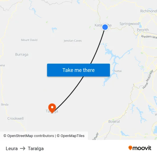 Leura to Taralga map