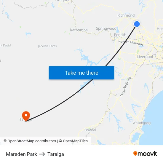 Marsden Park to Taralga map