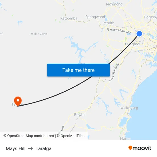 Mays Hill to Taralga map