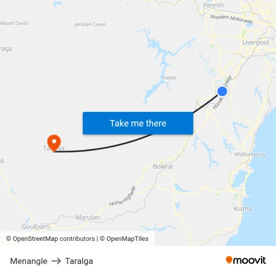 Menangle to Taralga map