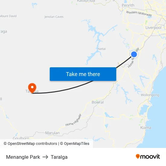 Menangle Park to Taralga map