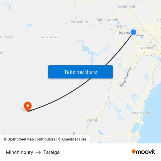 Minchinbury to Taralga map