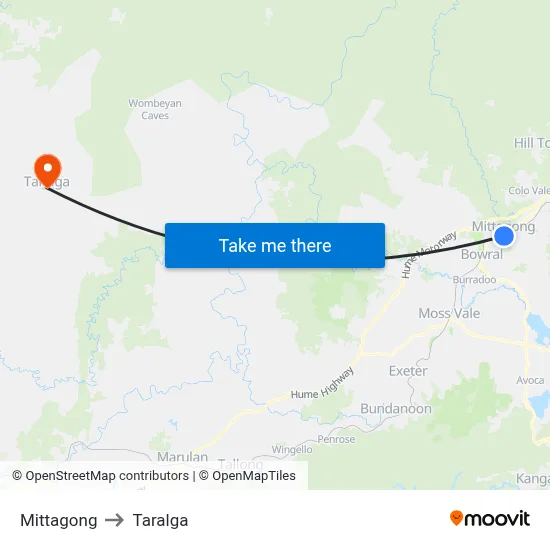 Mittagong to Taralga map
