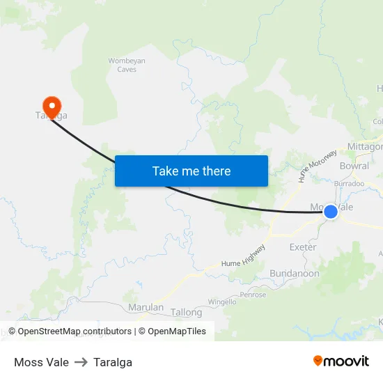 Moss Vale to Taralga map