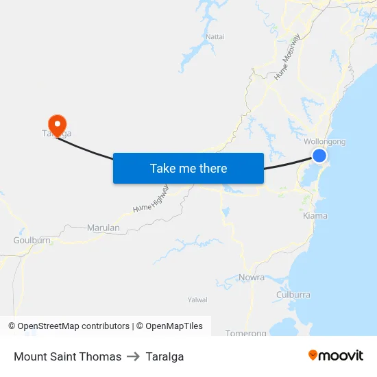 Mount Saint Thomas to Taralga map