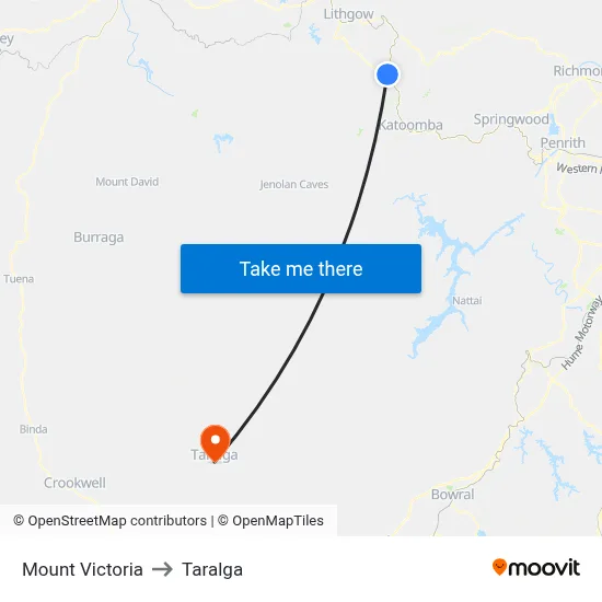 Mount Victoria to Taralga map