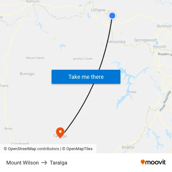 Mount Wilson to Taralga map