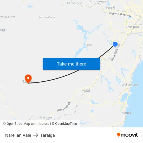 Narellan Vale to Taralga map