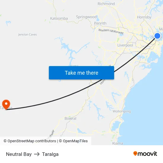 Neutral Bay to Taralga map