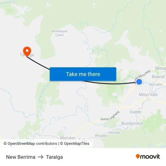 New Berrima to Taralga map