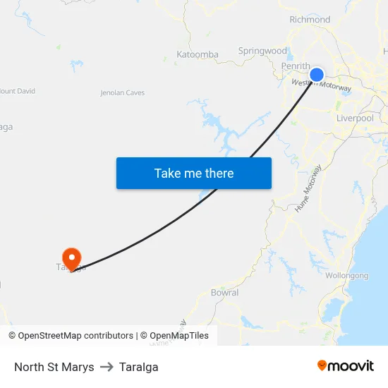 North St Marys to Taralga map