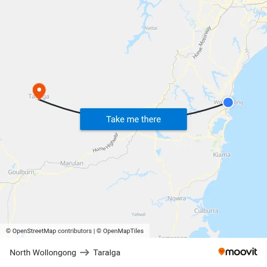 North Wollongong to Taralga map